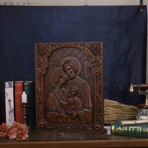 High-Quality Hand-Carved Cherry Wood Holy Family Wall Plaque - Vintage Religious Decor