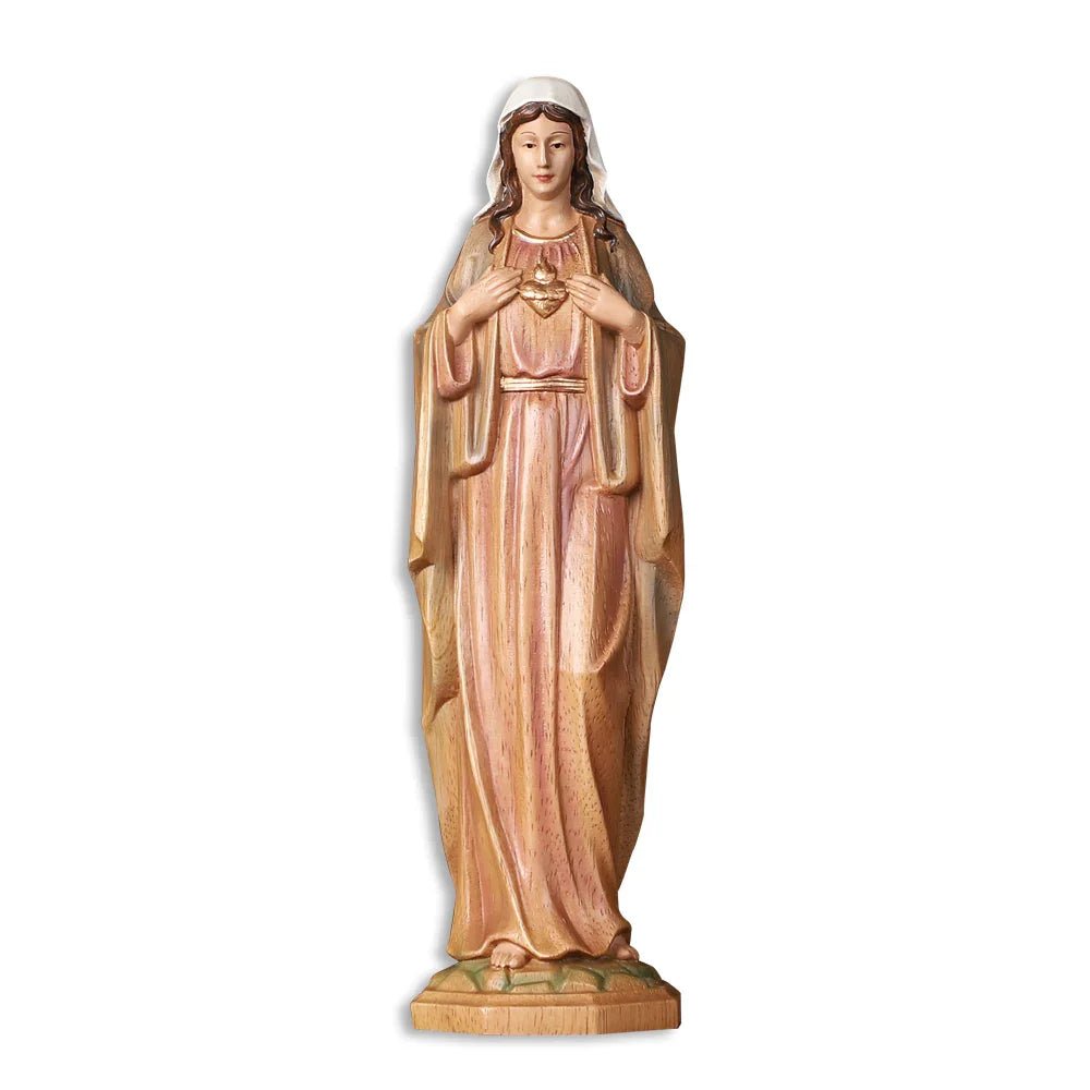Hand-Carved Sacred Heart Mary Statue - Catholic Wood Sculpture, Hand-Painted Altar Decor, Christian Gift