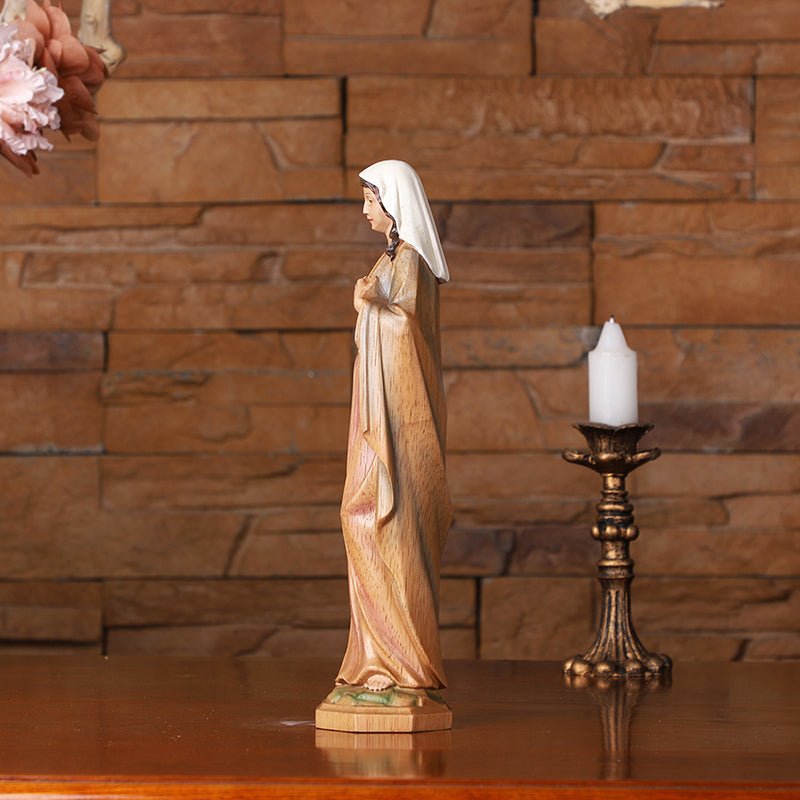 Hand-Carved Sacred Heart Mary Statue - Catholic Wood Sculpture, Hand-Painted Altar Decor, Christian Gift - Image 15