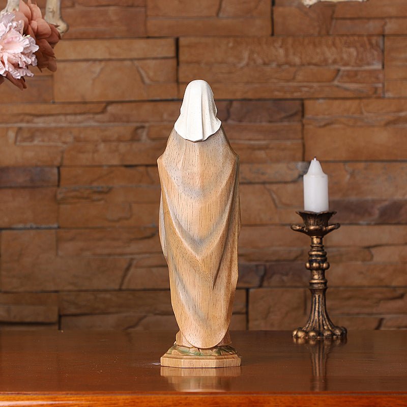 Hand-Carved Sacred Heart Mary Statue - Catholic Wood Sculpture, Hand-Painted Altar Decor, Christian Gift - Image 16
