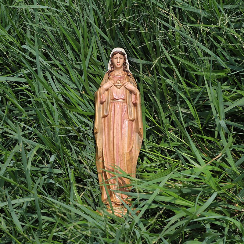 Hand-Carved Sacred Heart Mary Statue - Catholic Wood Sculpture, Hand-Painted Altar Decor, Christian Gift - Image 12