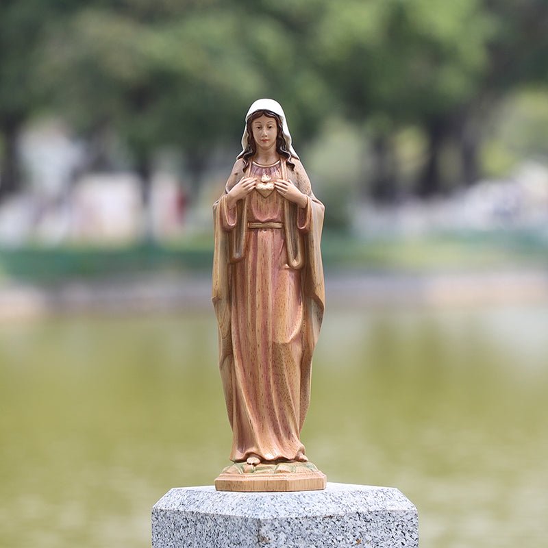 Hand-Carved Sacred Heart Mary Statue - Catholic Wood Sculpture, Hand-Painted Altar Decor, Christian Gift - Image 17