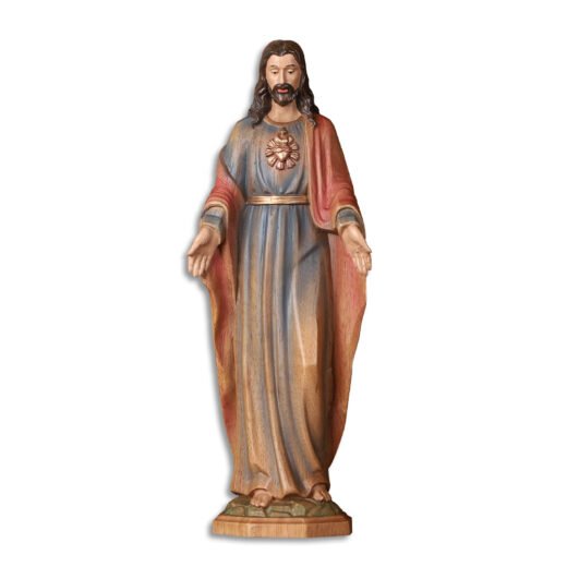 Redemption Jesus Statue - Hand-Carved Painted Wooden Christ Figure with Outstretched Arms, Christian Altar Decor & Sacred Home Blessing