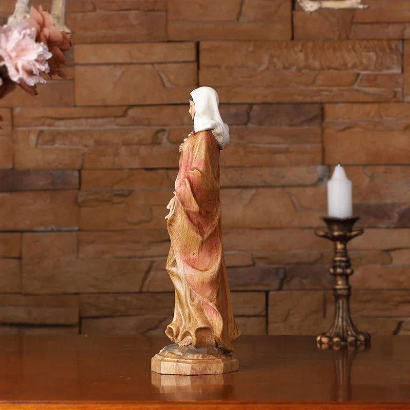Hand-Carved Virgin Mary Statue - Catholic Painted Wood Sculpture for Home Altar & Prayer - Image 14