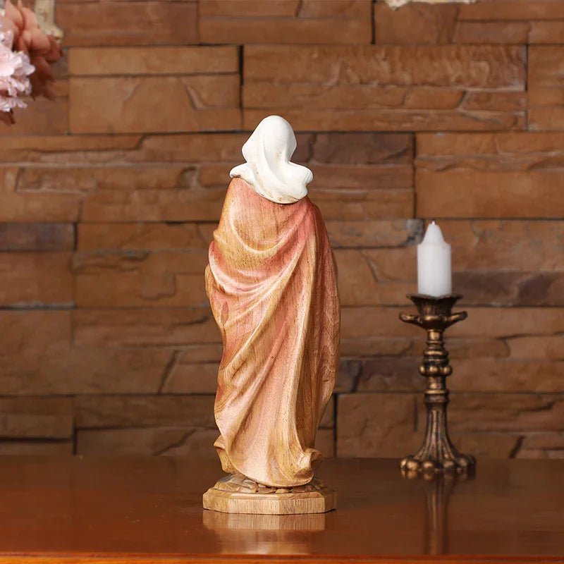 Hand-Carved Virgin Mary Statue - Catholic Painted Wood Sculpture for Home Altar & Prayer - Image 15