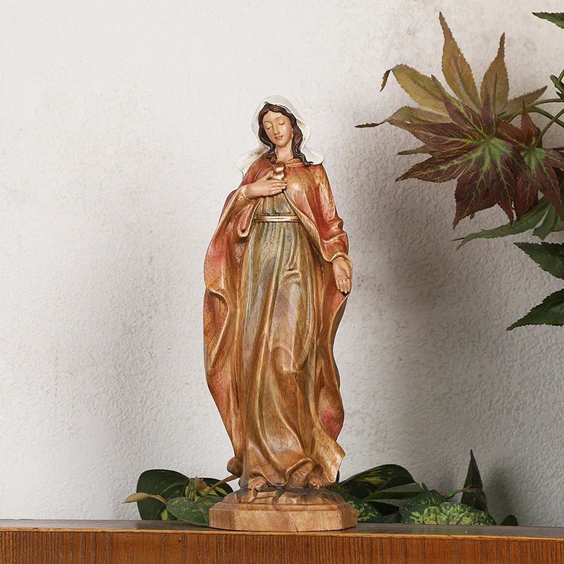 Hand-Carved Virgin Mary Statue - Catholic Painted Wood Sculpture for Home Altar & Prayer - Image 16