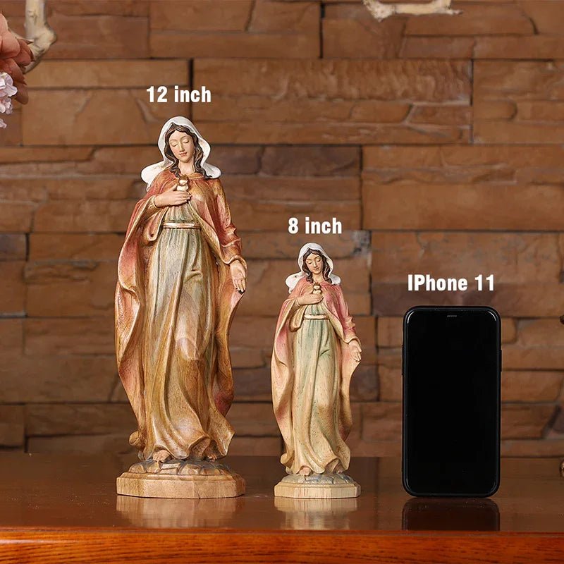 Hand-Carved Virgin Mary Statue - Catholic Painted Wood Sculpture for Home Altar & Prayer - Image 22