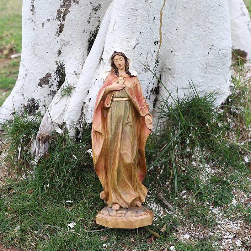 Hand-Carved Virgin Mary Statue - Catholic Painted Wood Sculpture for Home Altar & Prayer - Image 18
