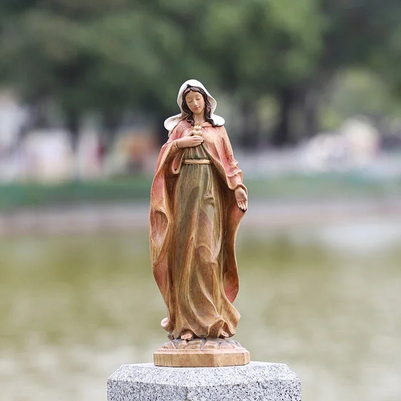 Hand-Carved Virgin Mary Statue - Catholic Painted Wood Sculpture for Home Altar & Prayer - Image 19