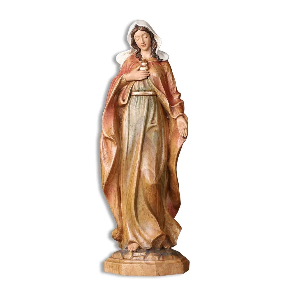 Hand-Carved Virgin Mary Statue - Catholic Painted Wood Sculpture for Home Altar & Prayer