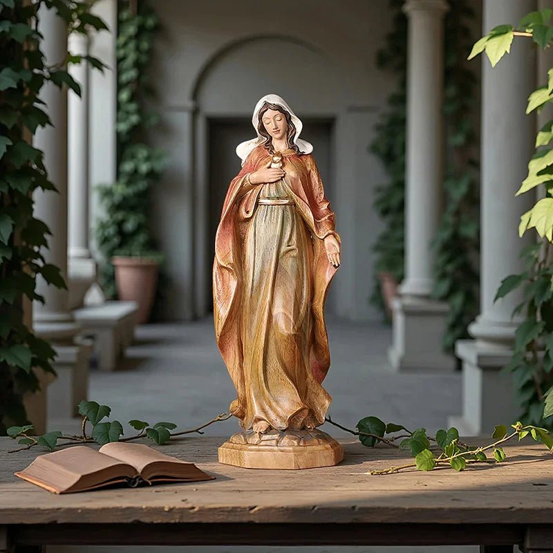 Hand-Carved Virgin Mary Statue - Catholic Painted Wood Sculpture for Home Altar & Prayer - Image 4