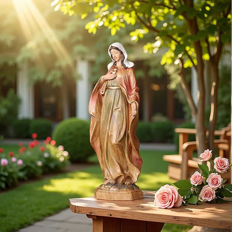 Hand-Carved Virgin Mary Statue - Catholic Painted Wood Sculpture for Home Altar & Prayer - Image 5