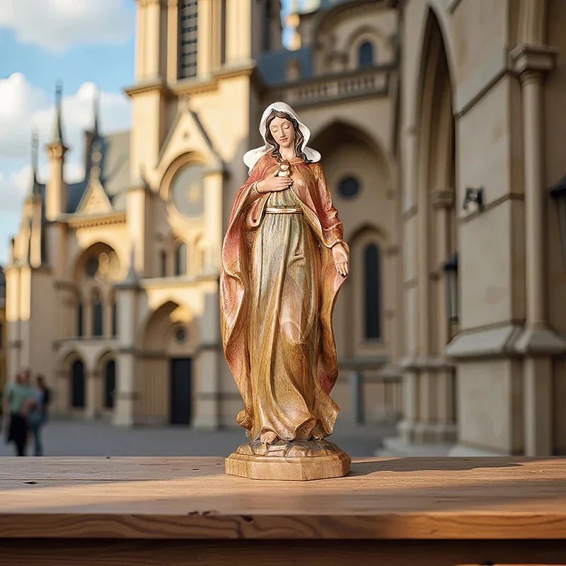 Hand-Carved Virgin Mary Statue - Catholic Painted Wood Sculpture for Home Altar & Prayer - Image 20