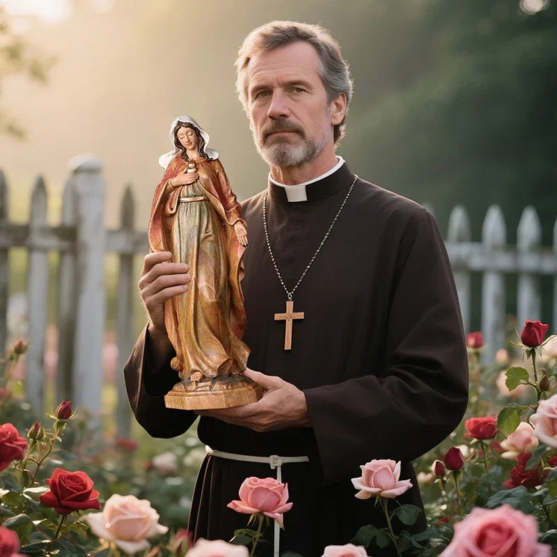 Hand-Carved Virgin Mary Statue - Catholic Painted Wood Sculpture for Home Altar & Prayer - Image 7