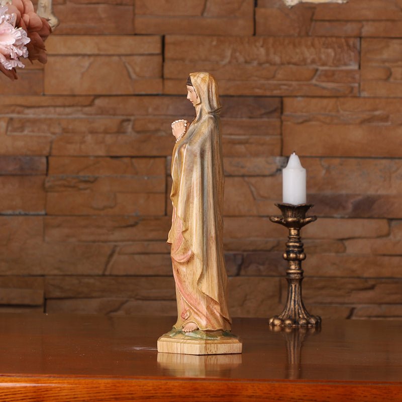 Hand-Painted Virgin Mary Statue - Catholic Praying Hands with Crucifix Necklace - Wood Carving Religious Art - Image 16