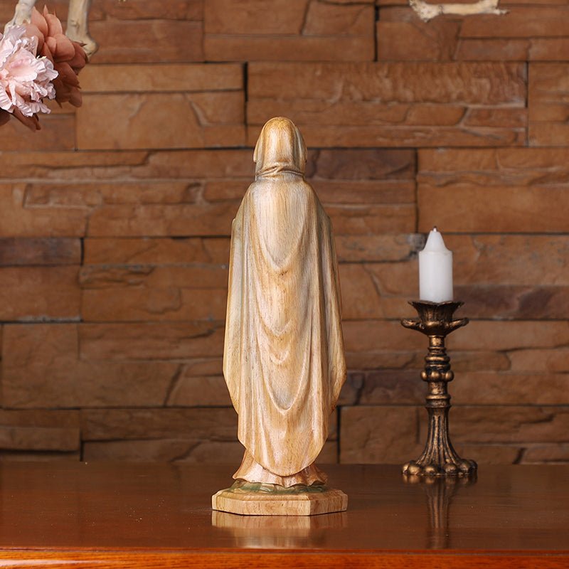Hand-Painted Virgin Mary Statue - Catholic Praying Hands with Crucifix Necklace - Wood Carving Religious Art - Image 17