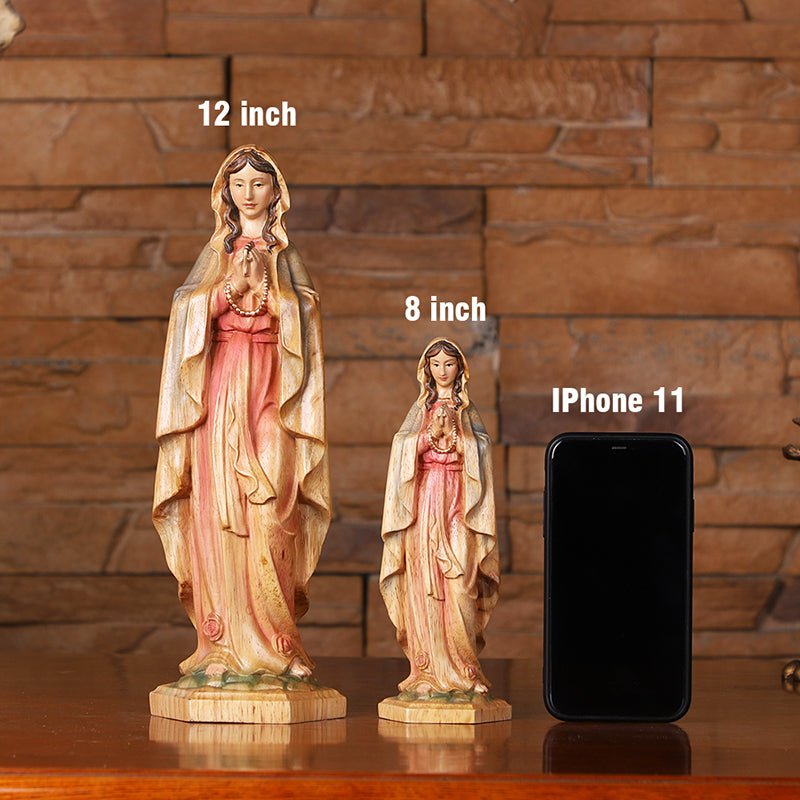 Hand-Painted Virgin Mary Statue - Catholic Praying Hands with Crucifix Necklace - Wood Carving Religious Art - Image 18