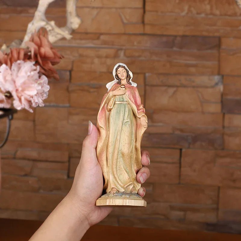 Hand-Carved Virgin Mary Statue - Catholic Painted Wood Sculpture for Home Altar & Prayer - Image 12