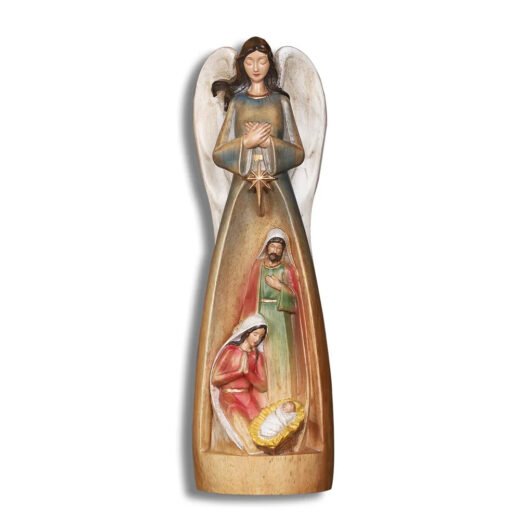 Hand-Carved Guardian Angel Statue - Painted Wooden Religious Art, Home Blessing Decor Gift