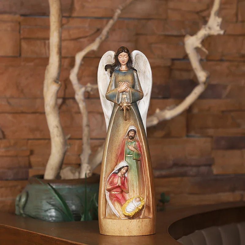 Hand-Carved Guardian Angel Statue - Painted Wooden Religious Art, Home Blessing Decor Gift - Image 14