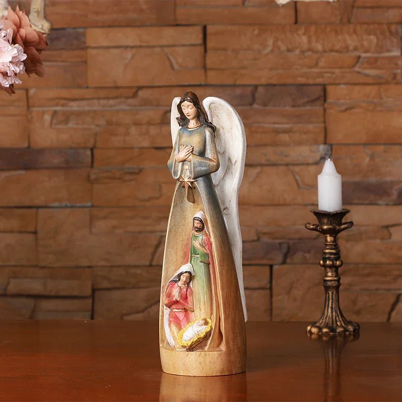 Hand-Carved Guardian Angel Statue - Painted Wooden Religious Art, Home Blessing Decor Gift - Image 15