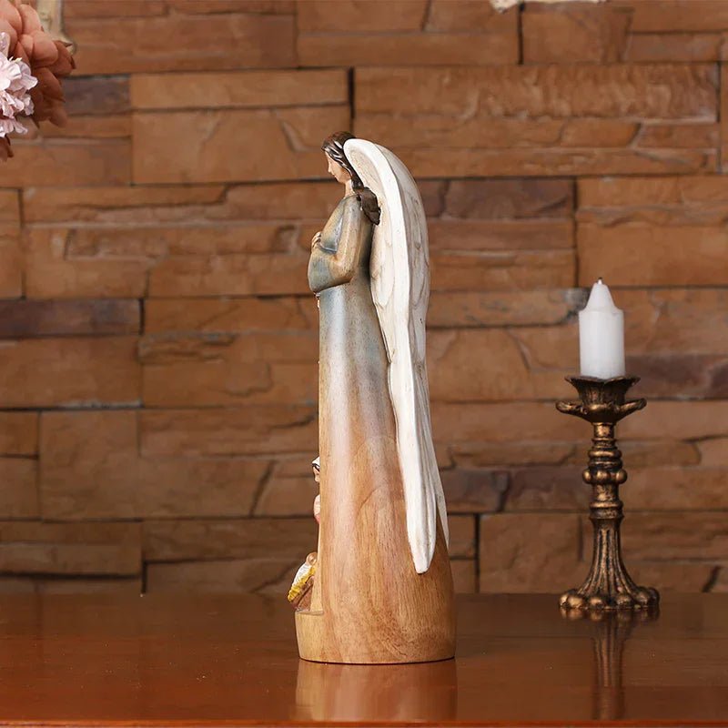 Hand-Carved Guardian Angel Statue - Painted Wooden Religious Art, Home Blessing Decor Gift - Image 16