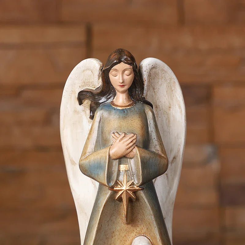 Hand-Carved Guardian Angel Statue - Painted Wooden Religious Art, Home Blessing Decor Gift - Image 18