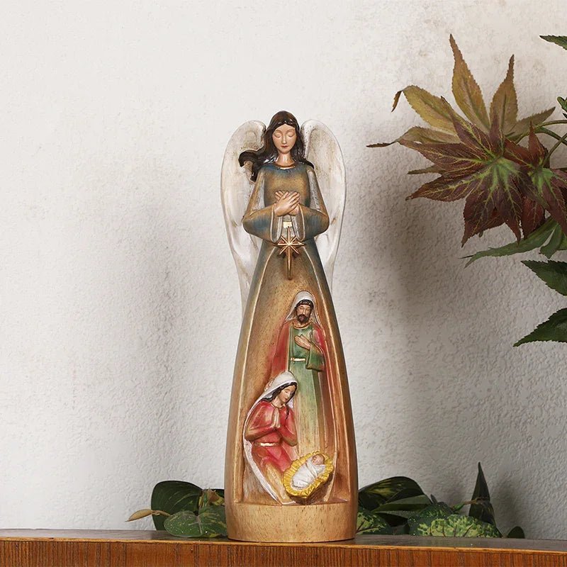 Hand-Carved Guardian Angel Statue - Painted Wooden Religious Art, Home Blessing Decor Gift - Image 20