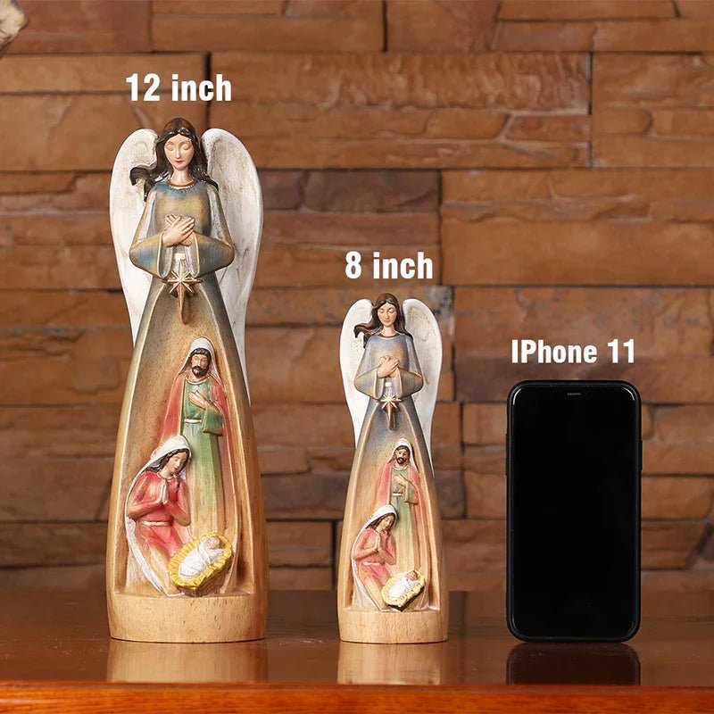 Hand-Carved Guardian Angel Statue - Painted Wooden Religious Art, Home Blessing Decor Gift - Image 23