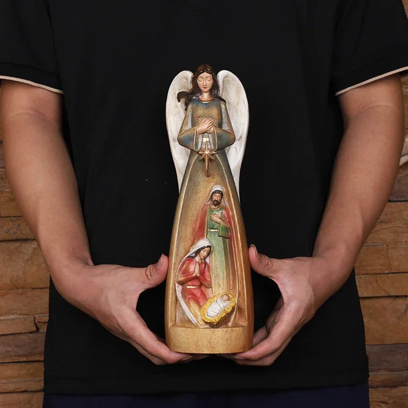 Hand-Carved Guardian Angel Statue - Painted Wooden Religious Art, Home Blessing Decor Gift - Image 9