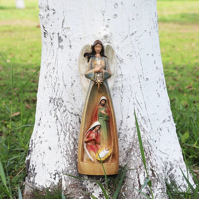 Hand-Carved Guardian Angel Statue - Painted Wooden Religious Art, Home Blessing Decor Gift - Image 21