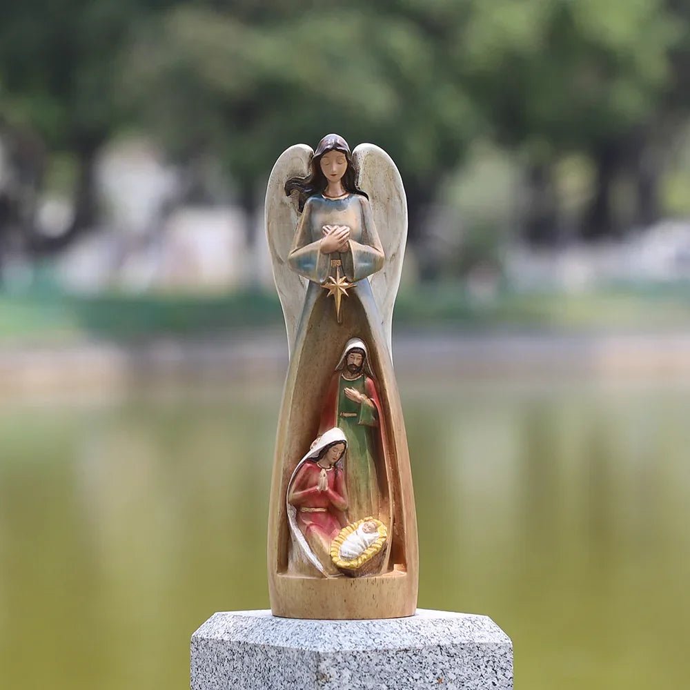 Hand-Carved Guardian Angel Statue - Painted Wooden Religious Art, Home Blessing Decor Gift - Image 22