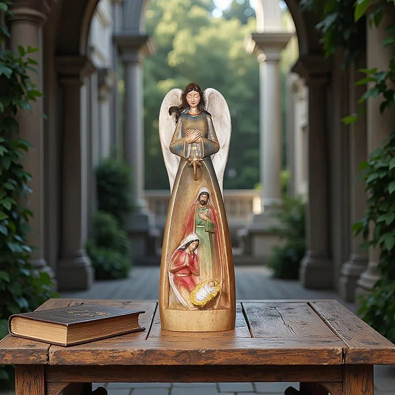Hand-Carved Guardian Angel Statue - Painted Wooden Religious Art, Home Blessing Decor Gift - Image 10