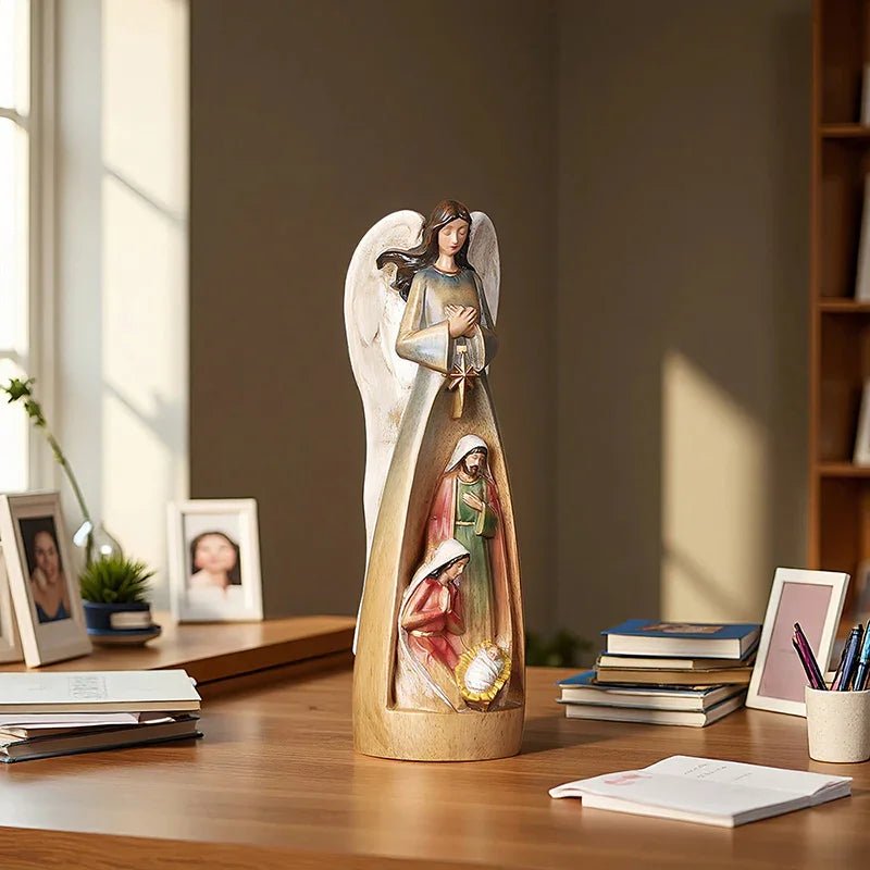 Hand-Carved Guardian Angel Statue - Painted Wooden Religious Art, Home Blessing Decor Gift - Image 11